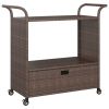 Bar Cart with Drawer Brown 39.4"x17.7"x38.2" Poly Rattan