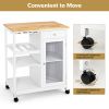 Rolling Trolley Cart with Drawer Glass Holder and Wine Rack for Kitchen