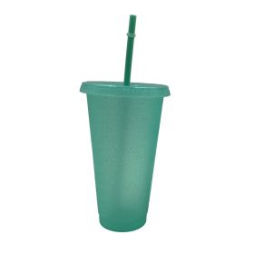 Multi Specification Plastic Straw Design Comfortable Cup (Option: Light green glitter-500ml)