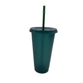 Multi Specification Plastic Straw Design Comfortable Cup (Option: Dark green glitter powder-500ml)