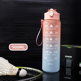 Heat Resistant Gradient Sports Water Bottle With Graduated Straw (Option: Pink-900ML)