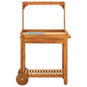 Garden Kitchen Trolley Solid Acacia Wood 36.2"x17.1"x55.7" (Color: nature)