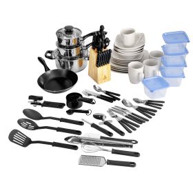 Essential Total Kitchen 83-Piece Combo Set, White (actual_color: Black)