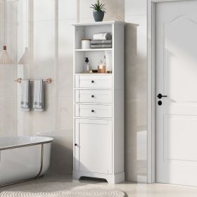 Tall Storage Cabinet with 3 Drawers and Adjustable Shelves for Bathroom;  Kitchen and Living Room;  MDF Board with Painted Finish (Color: White)