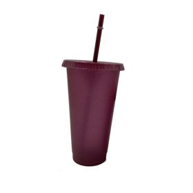 Multi Specification Plastic Straw Design Comfortable Cup (Option: Wine red glitter powder-500ml)