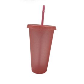 Multi Specification Plastic Straw Design Comfortable Cup (Option: Light Pink Sparkling Pink-500ml)