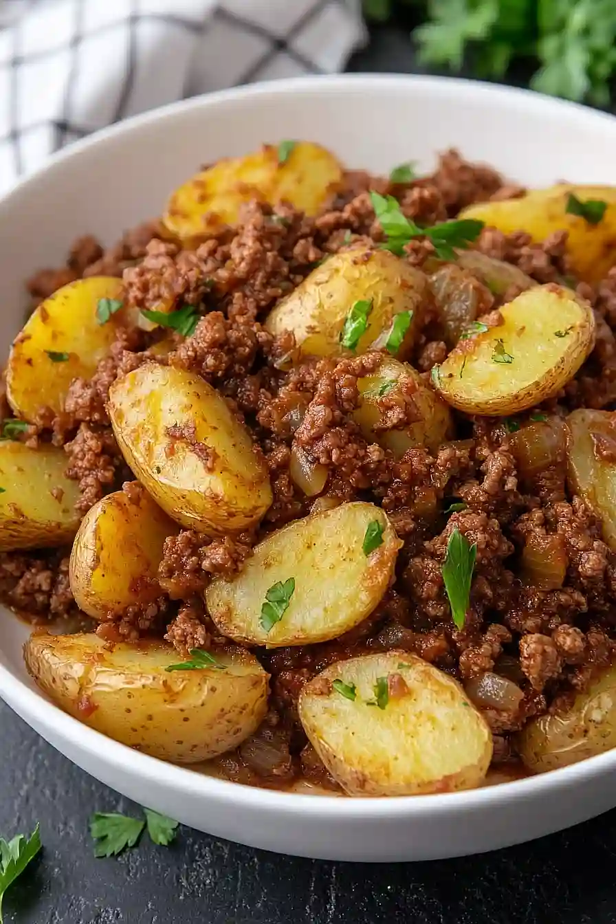 roasted potatoes and ground beef