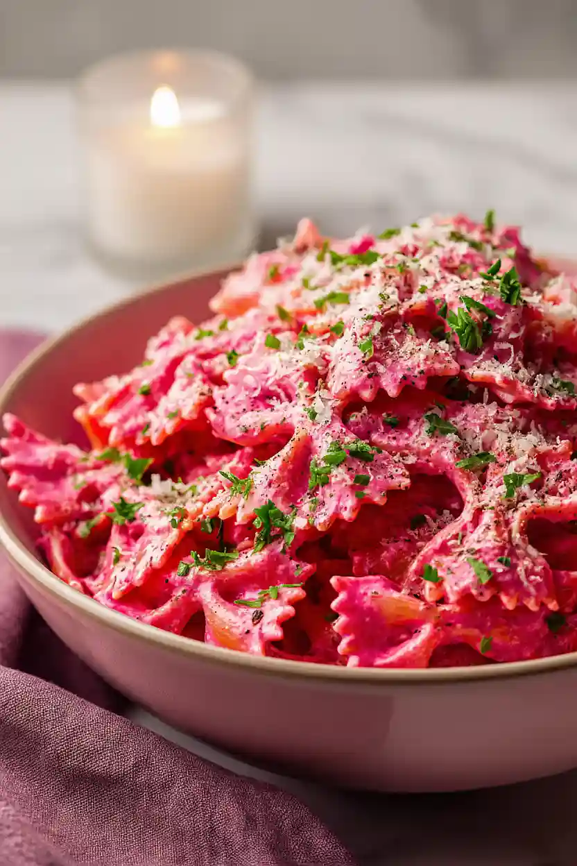 pink pasta sauce with beets