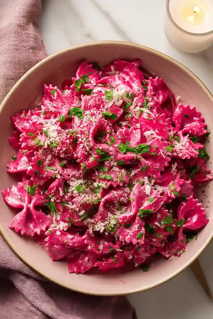 pink pasta sauce with beets
