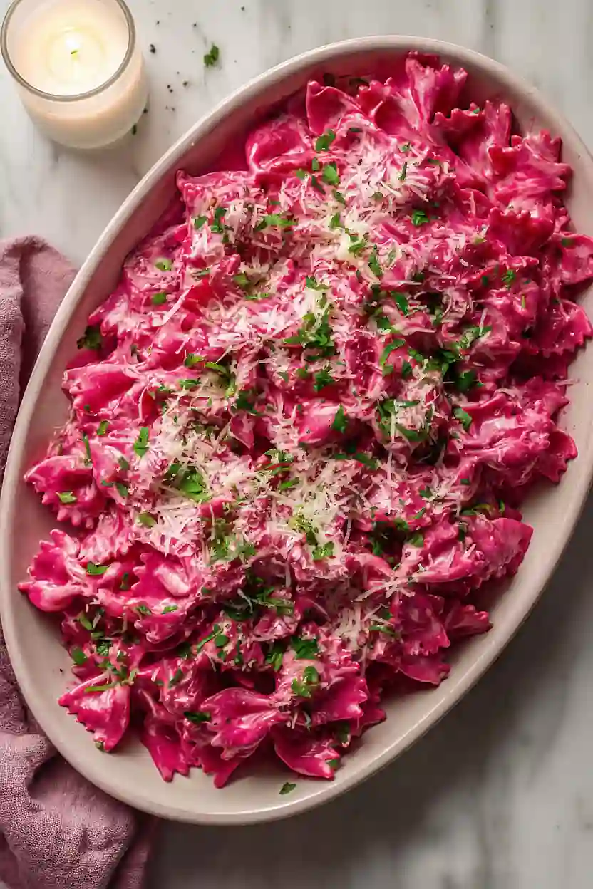 pink pasta sauce with beets