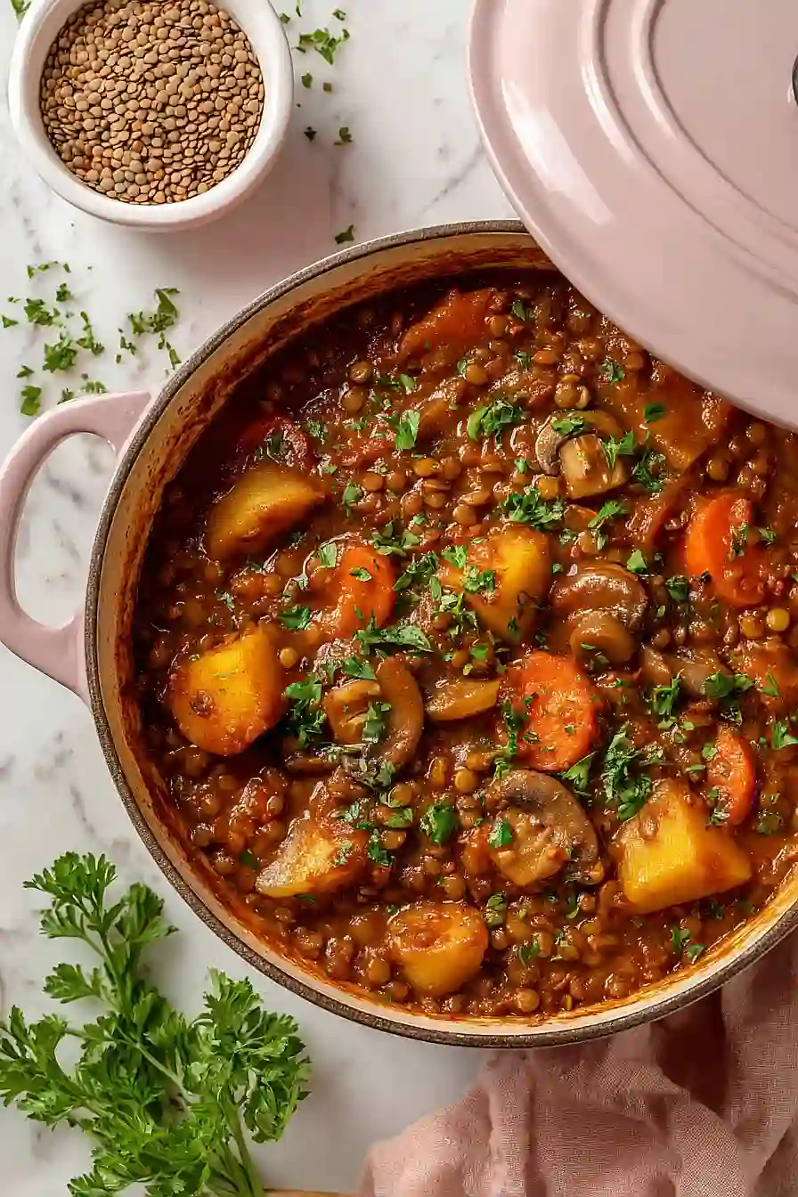 irish stew with lentils and mushrooms