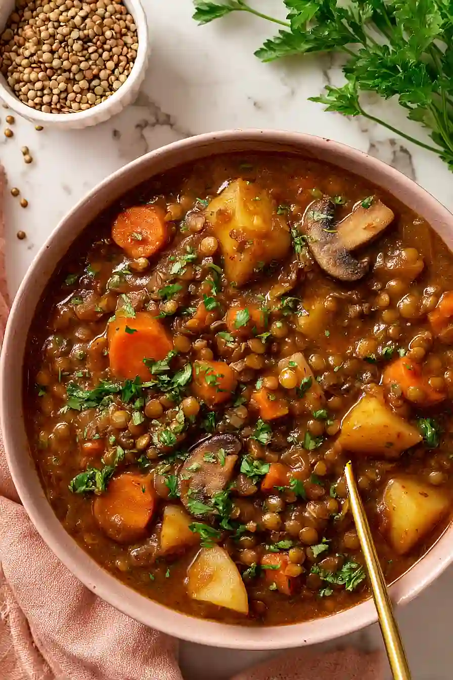 irish stew with lentils and mushrooms
