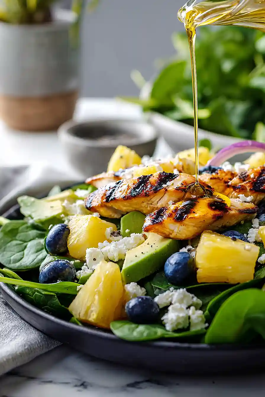 grilled pineapple, chicken, and avocado salad