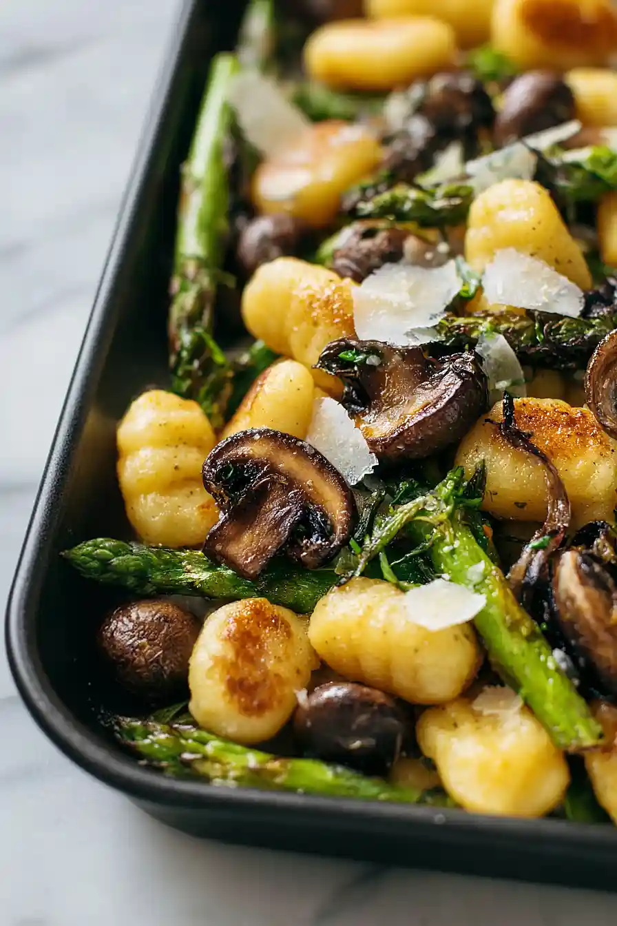 sheet pan asparagus mushroom gnocchi