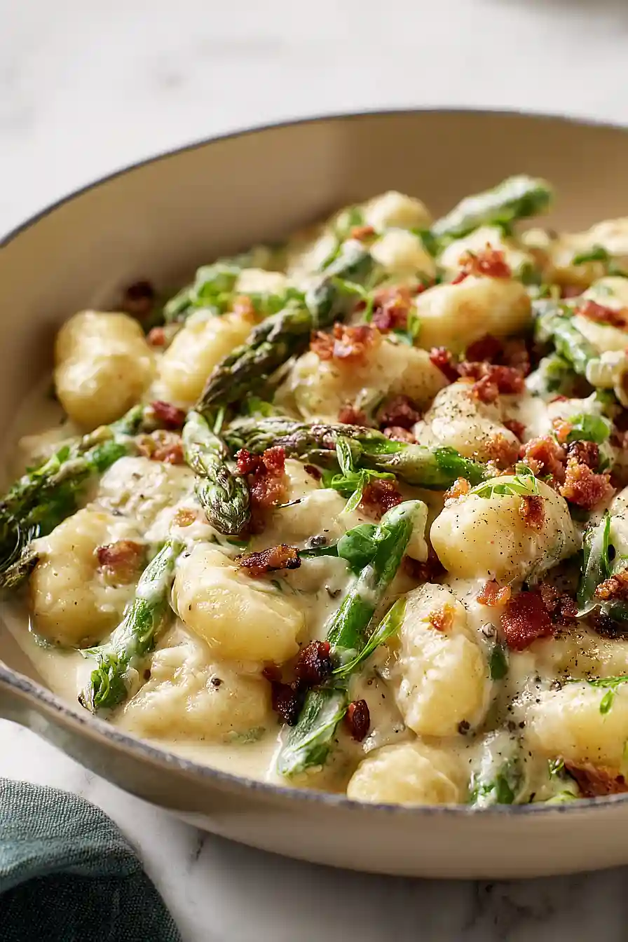 creamy asparagus bacon gnocchi