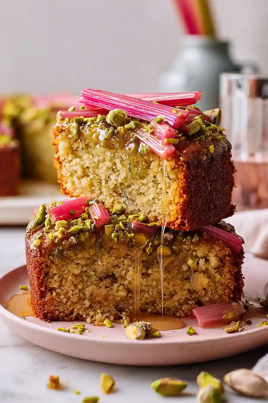 pistachio and rhubarb cake