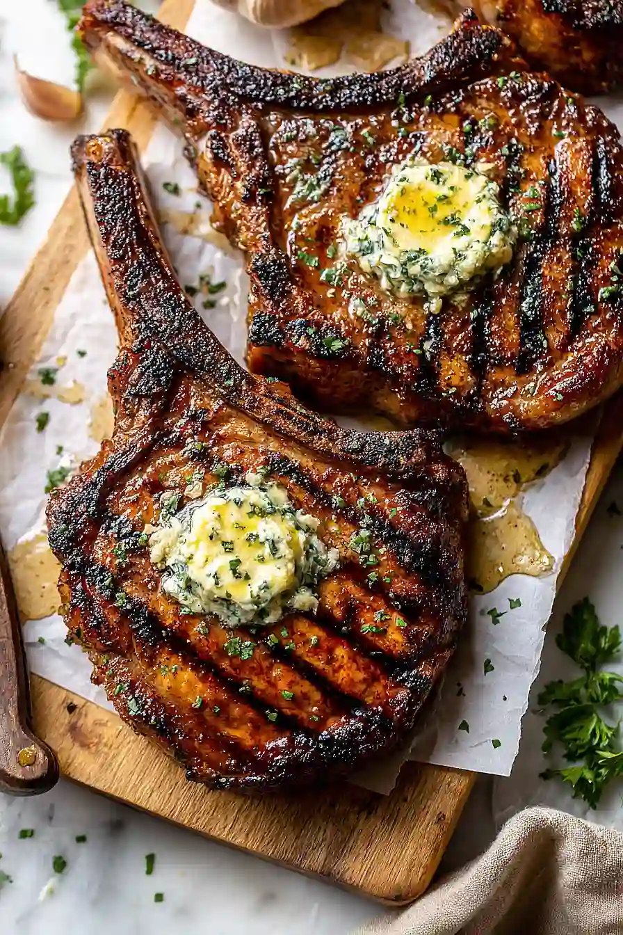 grilled tomahawk pork chops