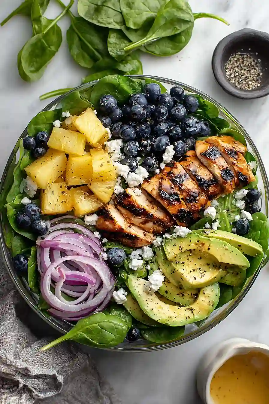 grilled pineapple, chicken, and avocado salad