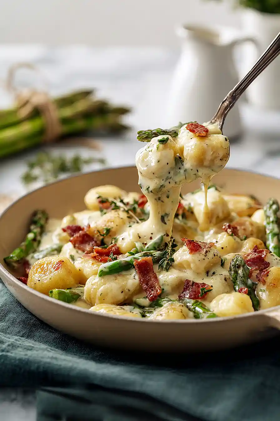creamy asparagus bacon gnocchi