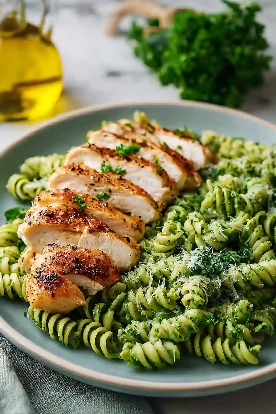spinach pesto pasta with chicken