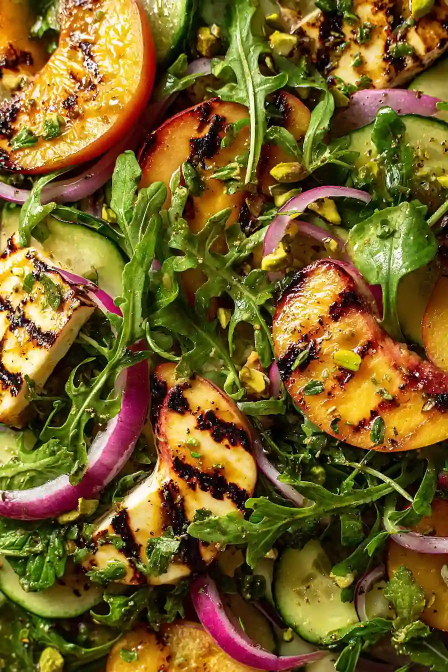grilled peach and halloumi salad