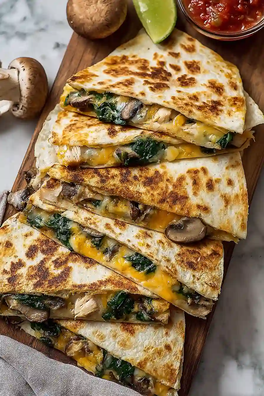 spinach, mushroom, and chicken quesadillas