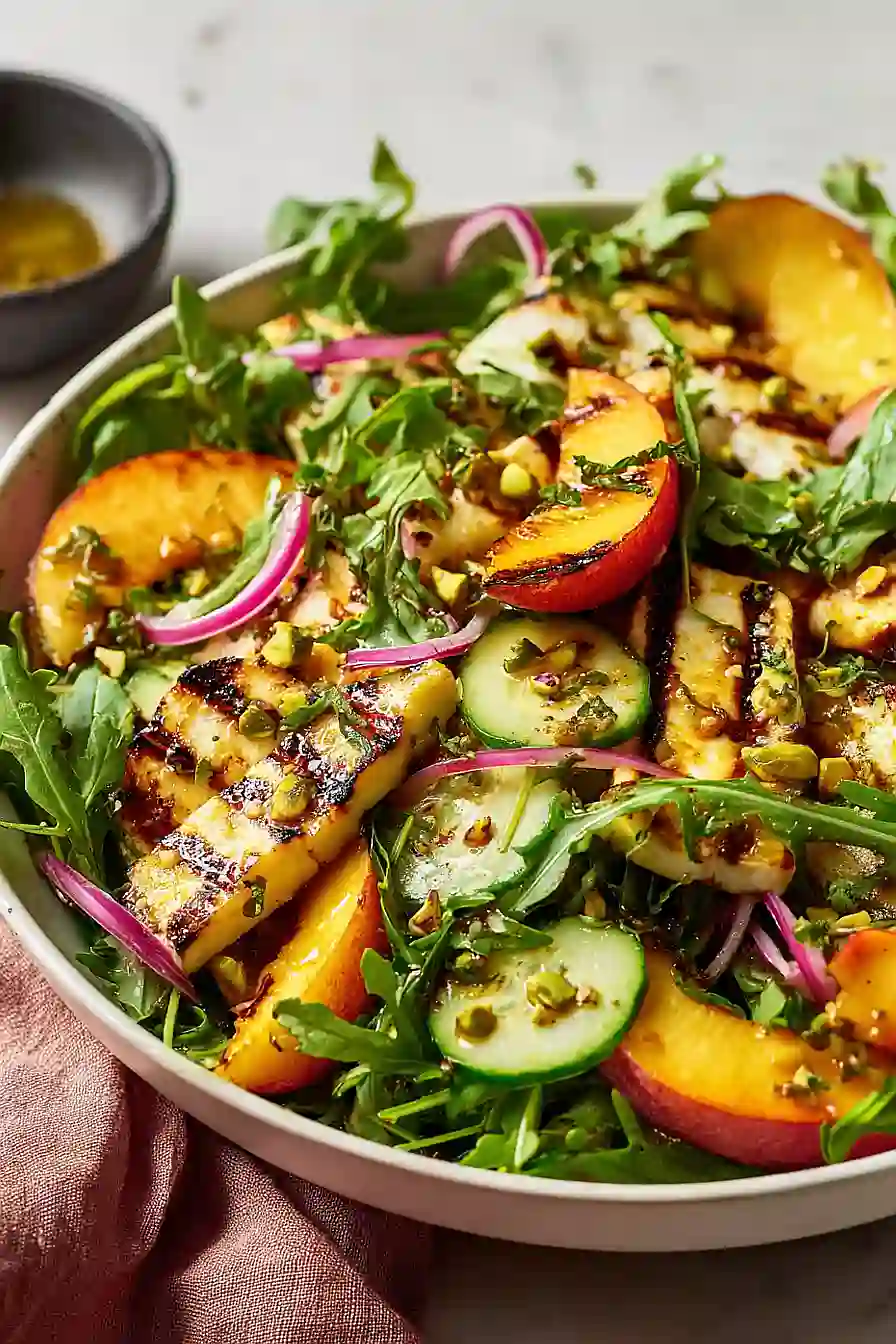 grilled peach and halloumi salad